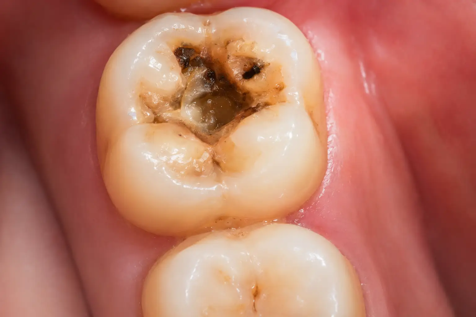 Patient with severe tooth cavity requiring dental filling treatment at Sun Park Dental in Rocklin CA