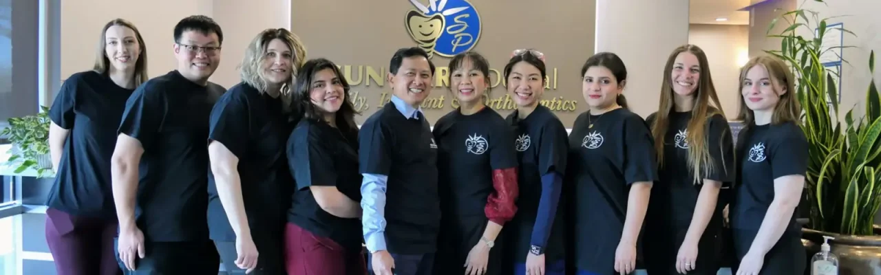 Sun Park Dental team standing together at the dental office in Rocklin CA